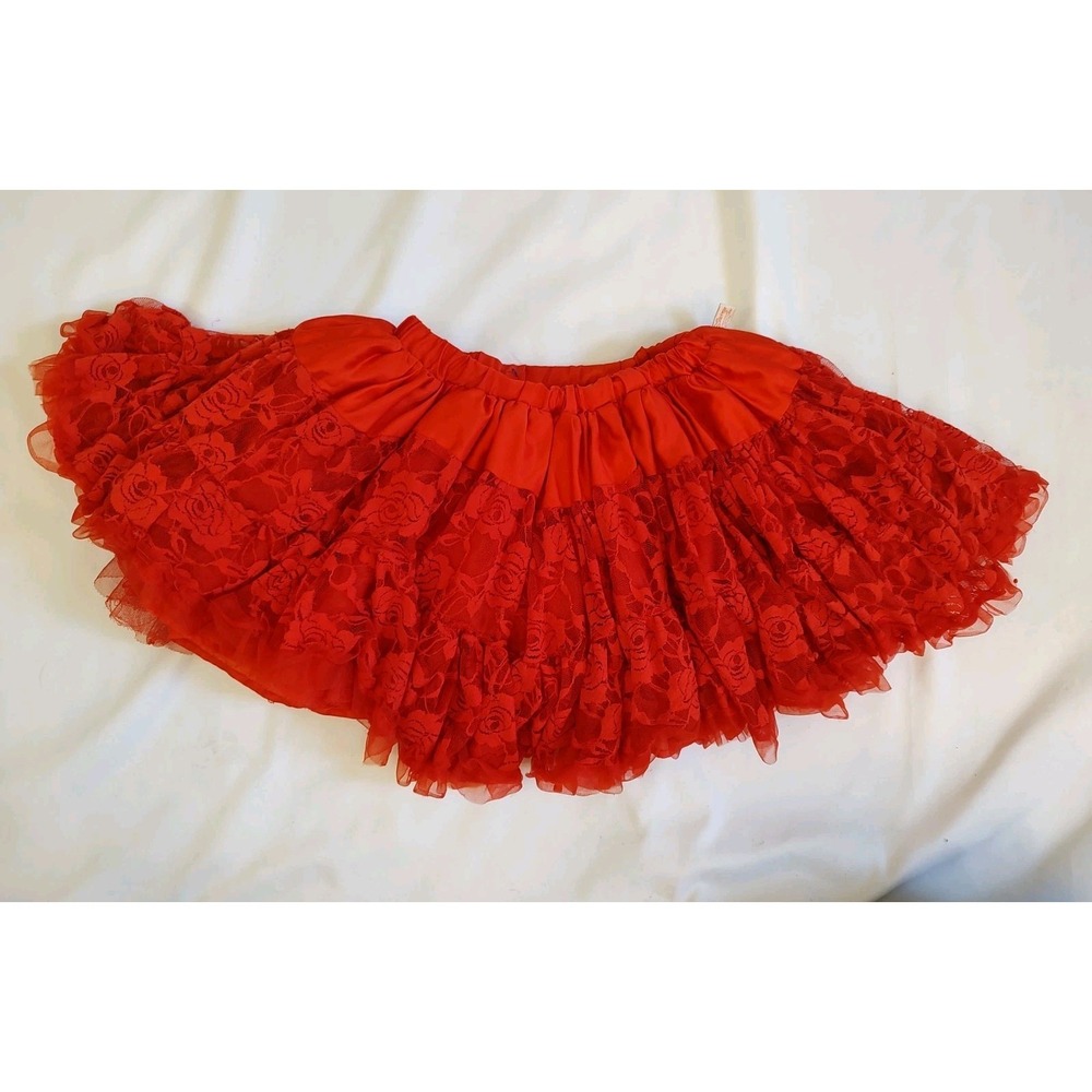 Disney Tutu Couture Skirt Belle Red Lace Fluffy Girly Glam Everyday Girls Sz 5/6
